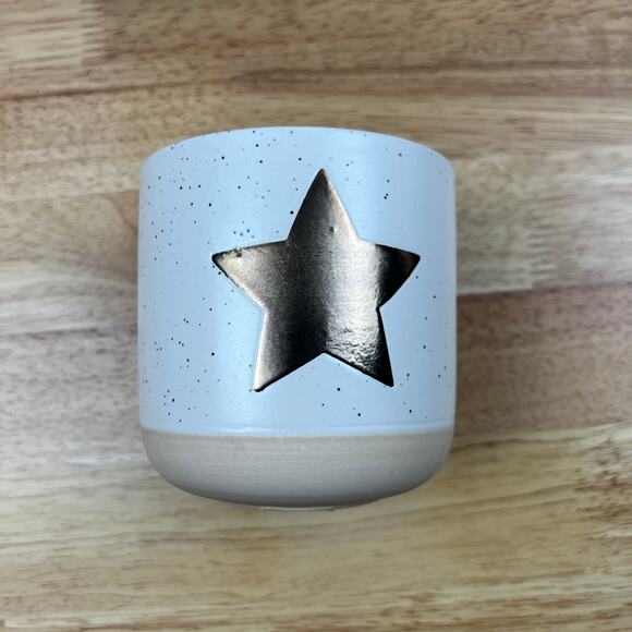 Speckled Ceramic Canister with Gold Star and Wood Lid - NWT - Picture 1 of 5